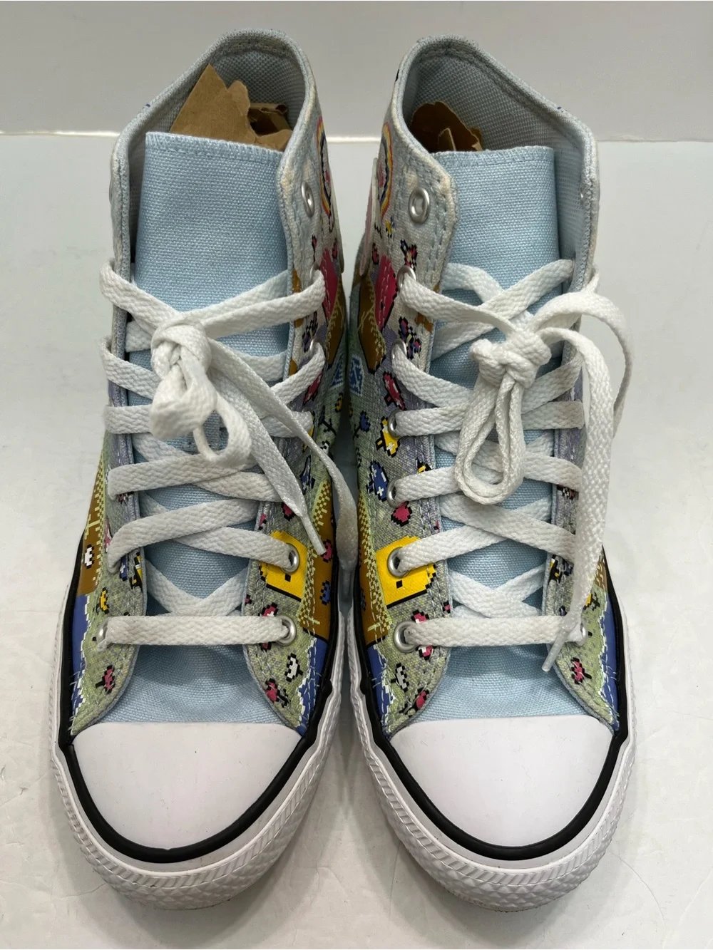 Converse Kids Light Blue High-Top Sneakers with Multicolor Floral Accents/Women7